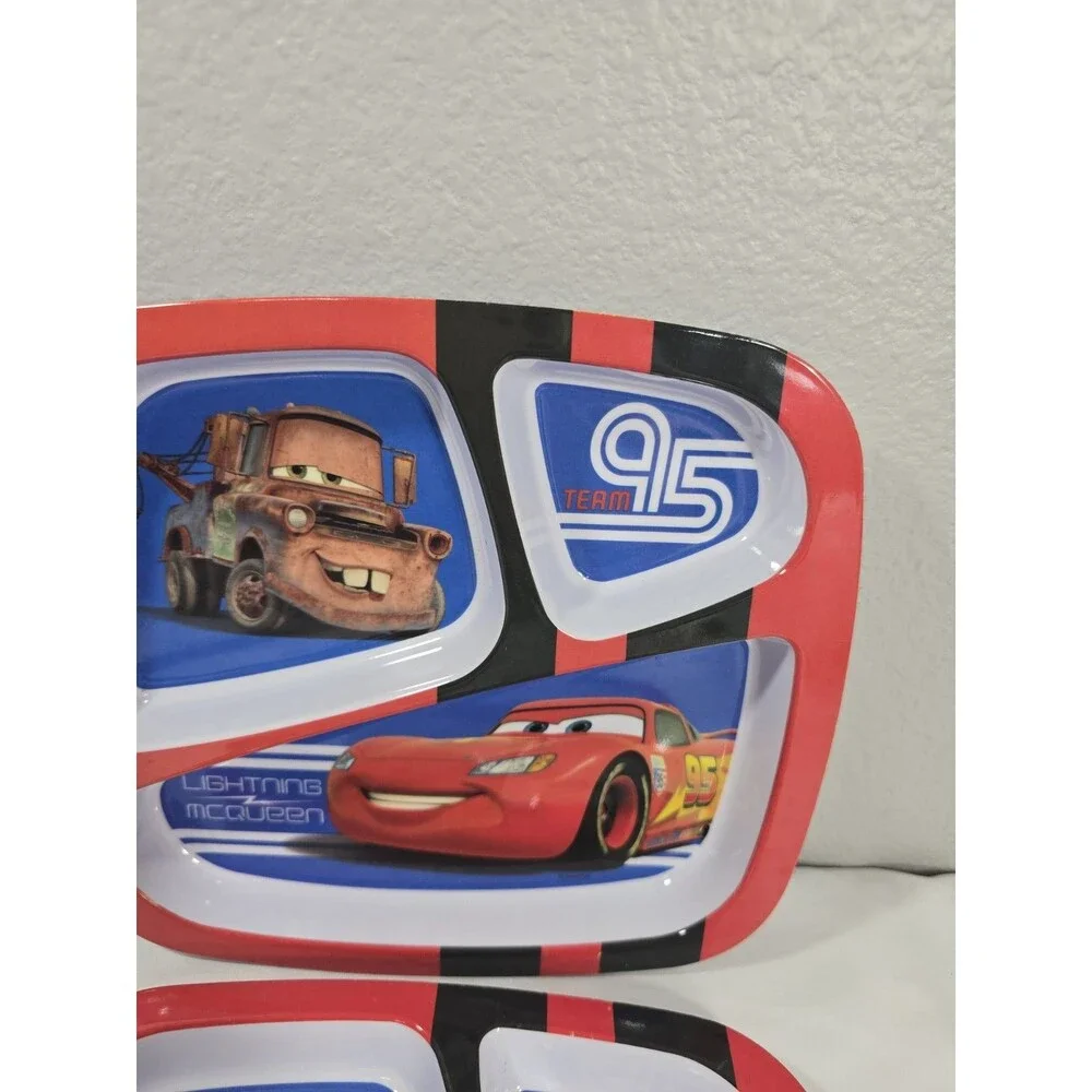 Zak! Designs Set of 2 Divided Plates Cars Lightning McQueen Mater 3 Compartments